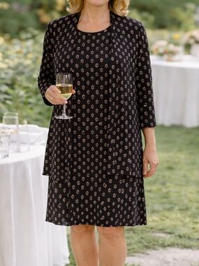 J. Jill Wearever Dress & Cardigan Set NWT Size M Black Print